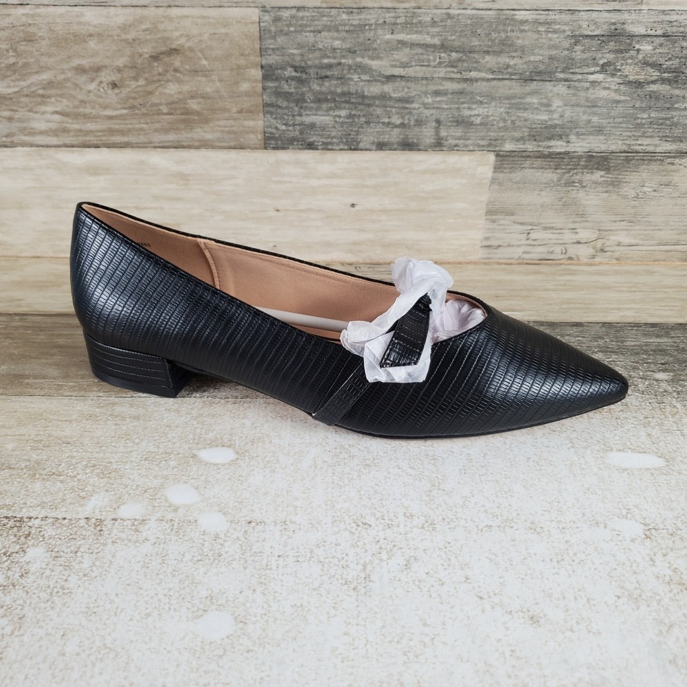 Journee Cait Womens Mary Jane Flats Sz 10 Black Faux Leather Slip On Pointed Toe